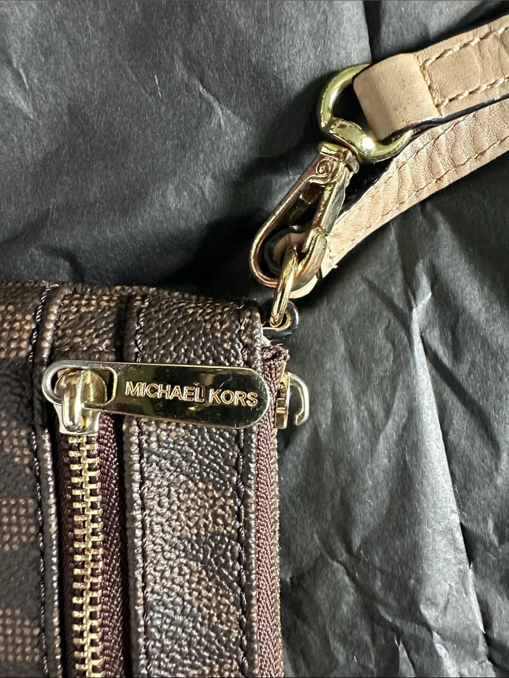 Michael Kors Brown and Gold Signature Wristlet Clutch